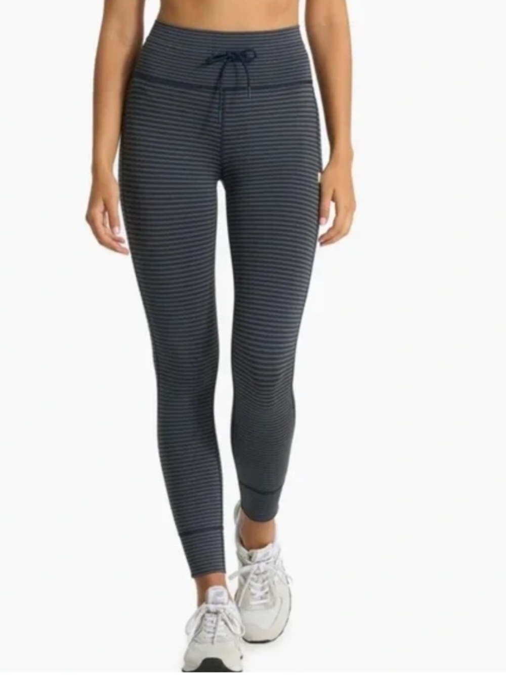 Vuori Black and Gray Striped High-Waist Leggings with Drawstring